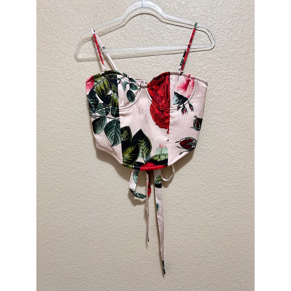 Hemant Nandita Corset Top M Pink Bustier Silk Lace Up Back Boho Rose Fairy Garde